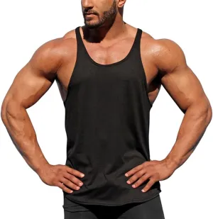 Men Stringer Tank Tops Y-Back Cotton Gym Athletic Workout Muscle Leeveless T-Shirt