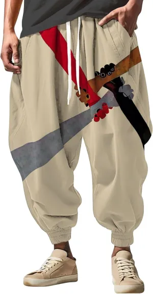 Mens All Over Print Hippie Harem Pants Hip Hop Yoga Drop Crotch Trousers Drawstring Baggy Loose Beach Aladdin Pants