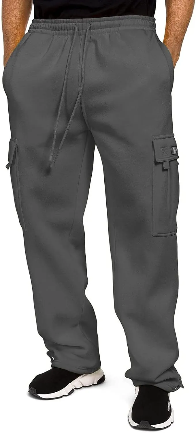 Mens Baggy Cargo Pants Elastic Waist Open Bottom Sweatpants Loose Fit Lightweight Hiking Work Pant Multi Pockets