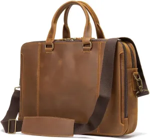 Men's Briefcase Business Tote Computer Bag Crazy Horse Leather Crossbody Shoulder Bag