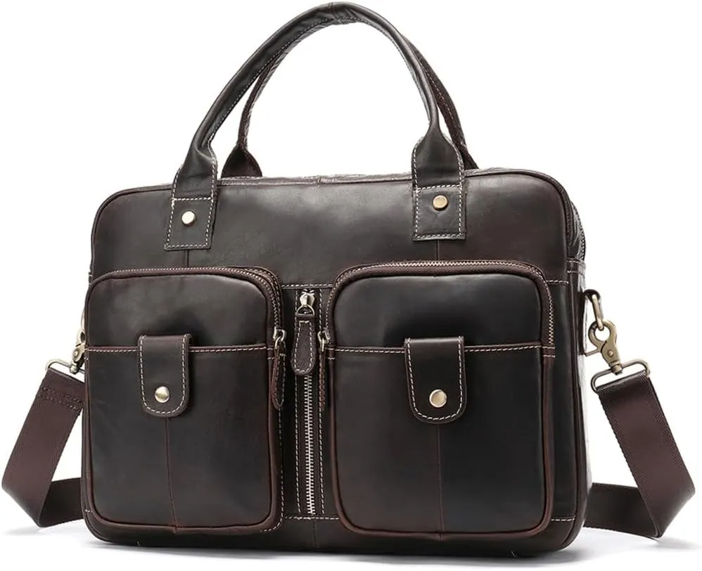 Men's Briefcase Casual Business First Layer Cowhide Tote Shoulder Bag
