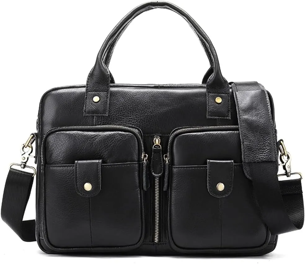 Men's Briefcase Casual Business First Layer Cowhide Tote Shoulder Bag