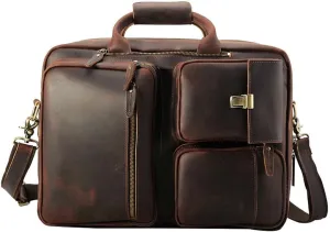 Men's Business Briefcase Laptop Bag Crazy Horse Leather Shoulder Bag