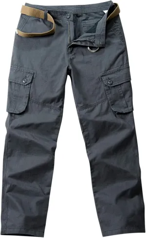 Mens Casual Cargo Pants Workout Joggers Ring Hole Expandable Waist Waistband Work Pants Baggy Pockets Hiking Pants