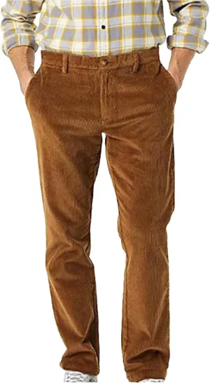 Mens Corduroy Pants Vintage Casual Flat Front Straight Leg Dress Pants with Pockets Slim Fit Chino Kakhi Trousers