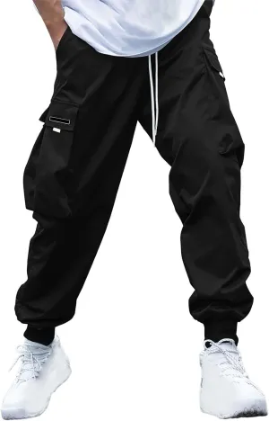 Mens Fashion Cargo Pants Drawstring Tactical Active Outdoor Hiking Climbing Overalls Military Casual Solid Color Tapered Pant