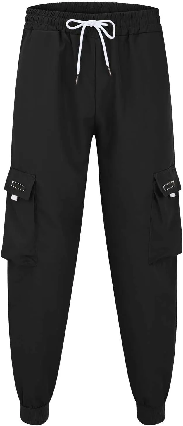 Mens Fashion Cargo Pants Drawstring Tactical Active Outdoor Hiking Climbing Overalls Military Casual Solid Color Tapered Pant