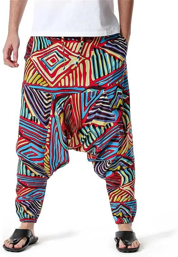 Men's Hippie Baggy Boho Yoga Harem Pants African Pattern Print Sweatpants Casual Hip Hop Pant