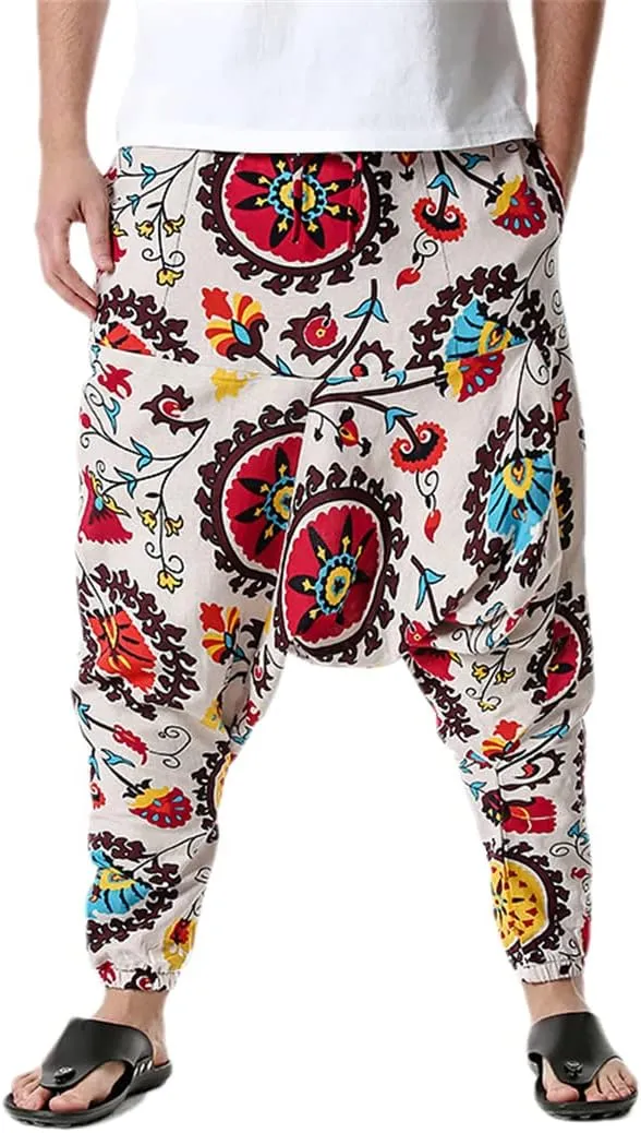 Men's Hippie Baggy Boho Yoga Harem Pants African Pattern Print Sweatpants Casual Hip Hop Pant