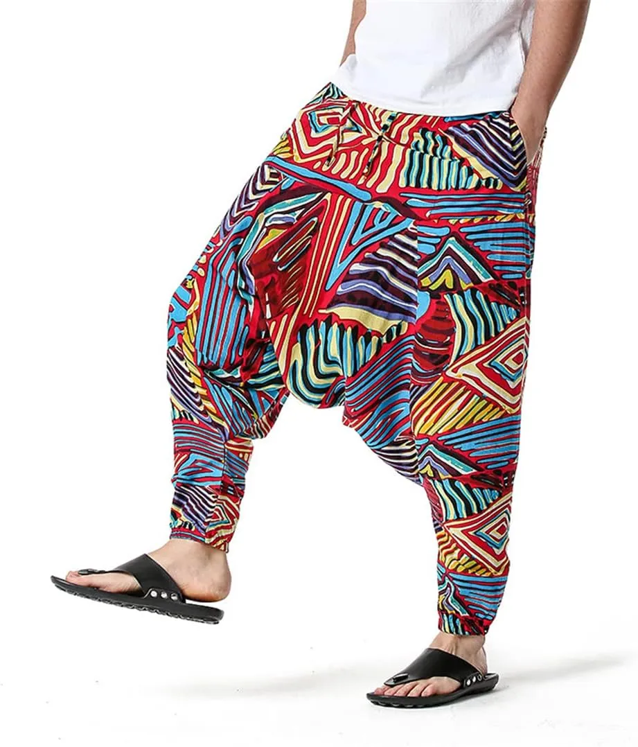 Men's Hippie Baggy Boho Yoga Harem Pants African Pattern Print Sweatpants Casual Hip Hop Pant