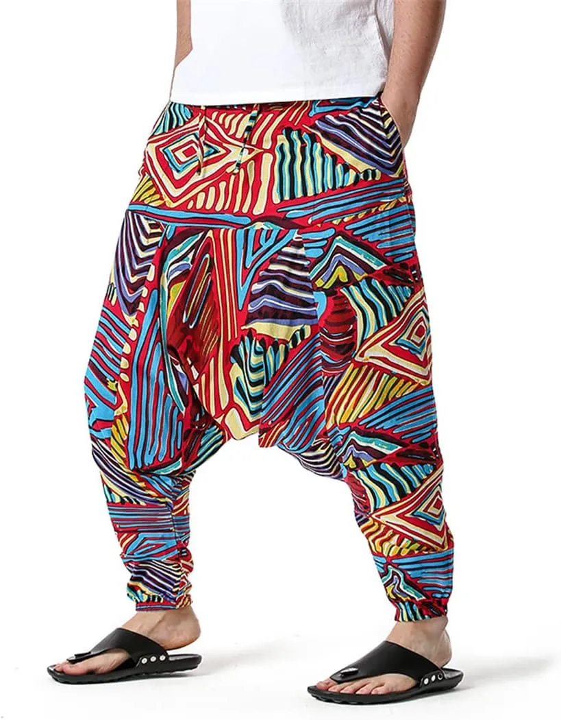 Men's Hippie Baggy Boho Yoga Harem Pants African Pattern Print Sweatpants Casual Hip Hop Pant