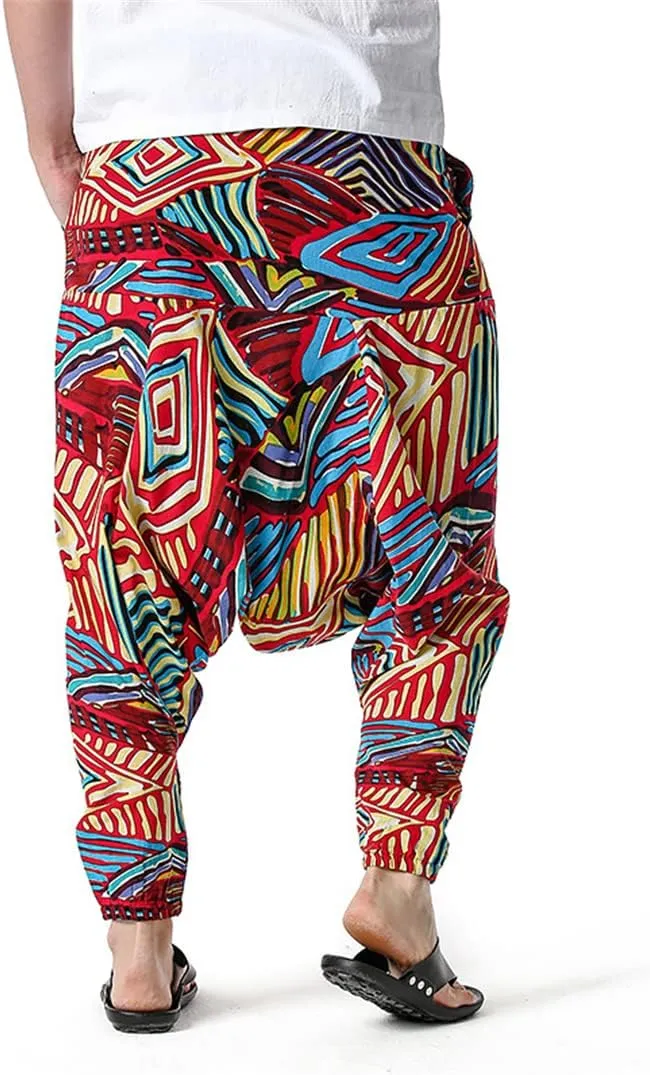 Men's Hippie Baggy Boho Yoga Harem Pants African Pattern Print Sweatpants Casual Hip Hop Pant