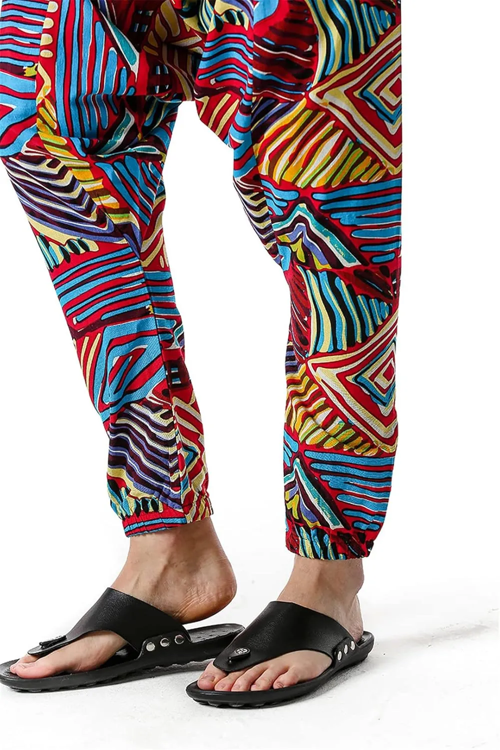 Men's Hippie Baggy Boho Yoga Harem Pants African Pattern Print Sweatpants Casual Hip Hop Pant