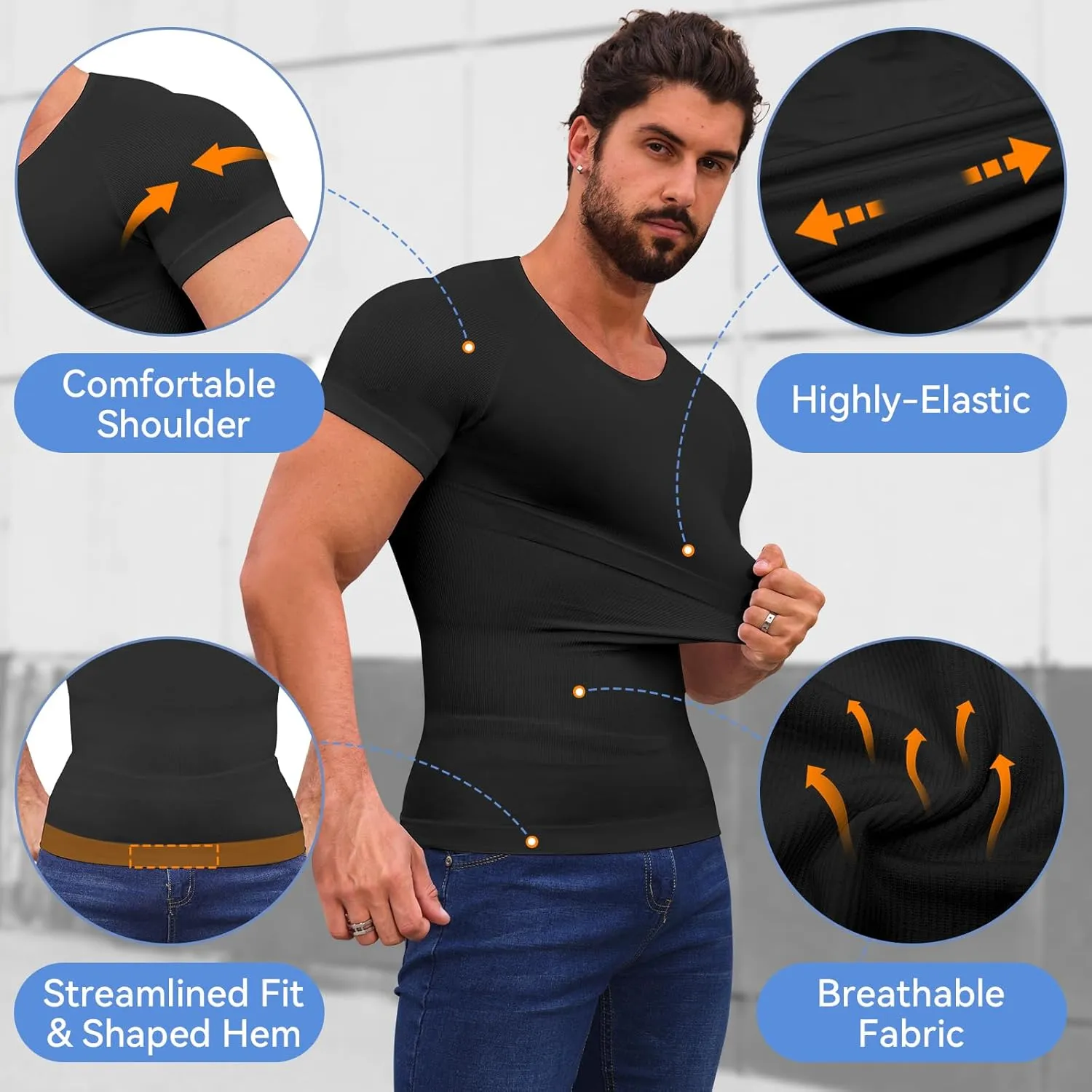 Mens Shapewear Body Shaper Slimming Mens Compression Shirt Tummy Control Undershirt Gynecomastia Abs Abdomen Tops
