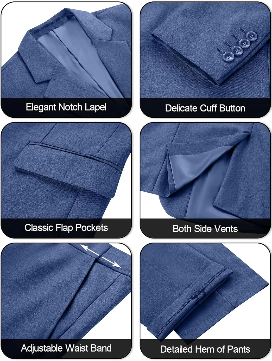 Men's Slim Fit 2 Piece Suit, Two Button Solid Suit Jacket Pants Set, Wedding Prom Suit