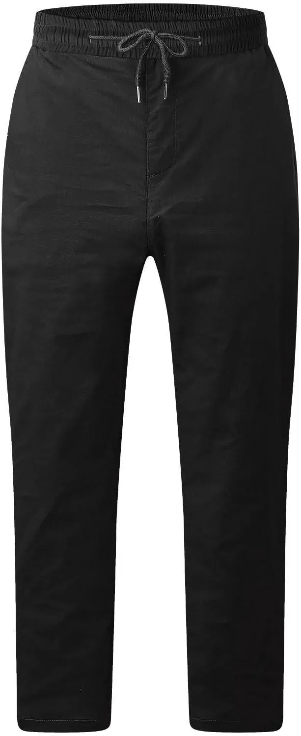 Mens Slim Fit Cotton Linen Pants Straight Leg Elastic Waist Classic Chino Pants Lightweight Beach Yoga Trousers with Pockets