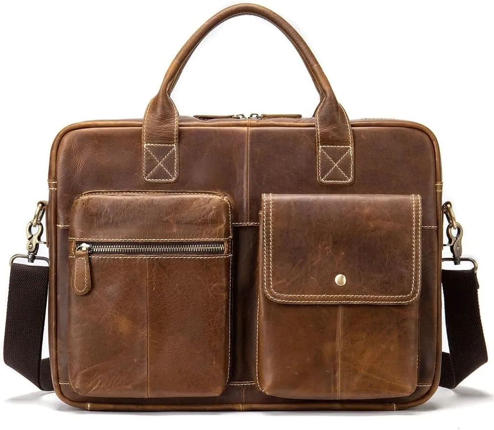 Men's Tote Business Briefcase Briefcase Shoulder Body Bag Vintage File Bag