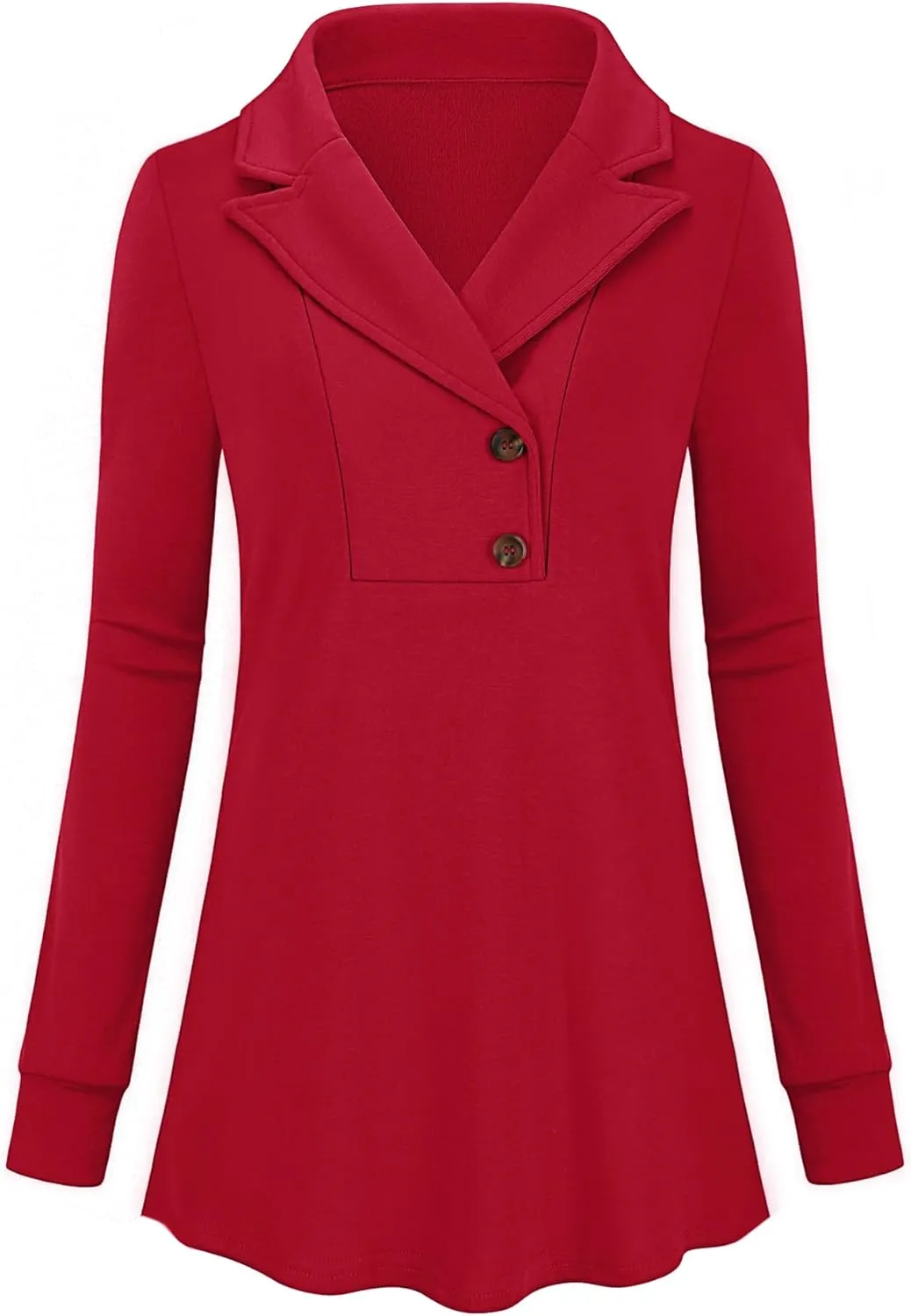 Micoson Women's Long Sleeve Button Lapel Tunic Tops V Neck Business Casual Swing Sweatshirt Pullover