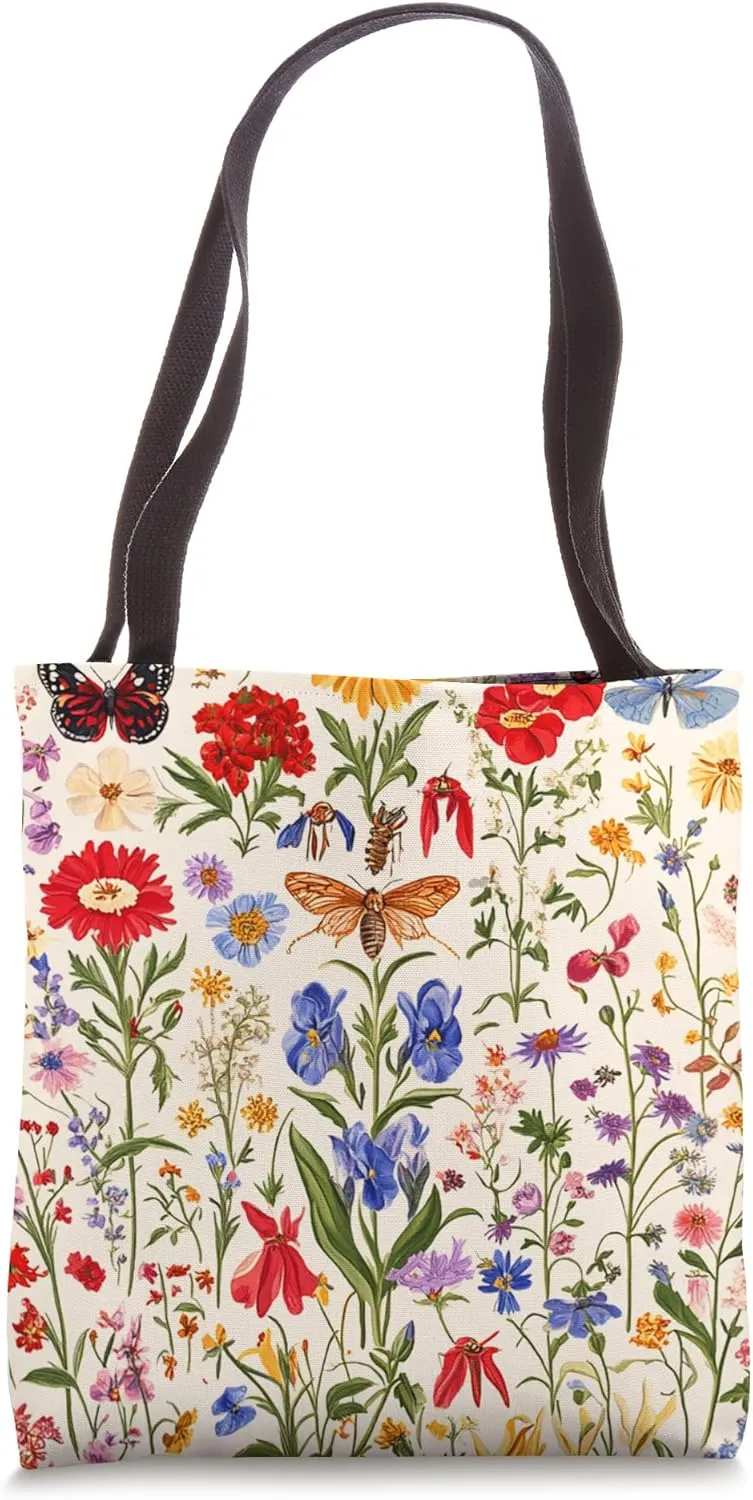 Mixed Flowers Bouquet Wildflowers Floral Pattern Aesthetic Tote Bag