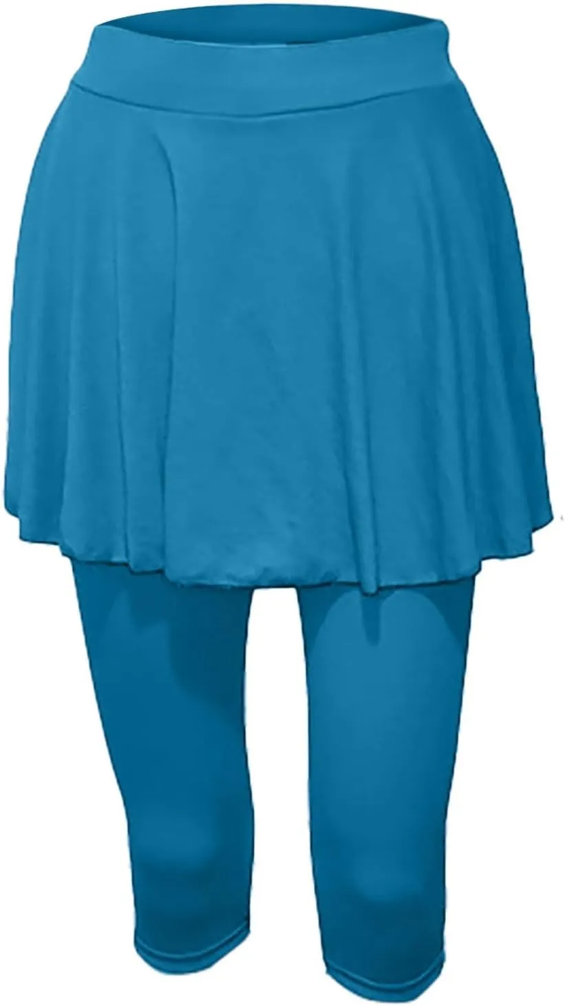 Miyaomn Women's Tennis Skirted Leggings Golf Sports Capris with Attach Skirt Pleated Athletic Yoga Skorts Pickleball Clothing