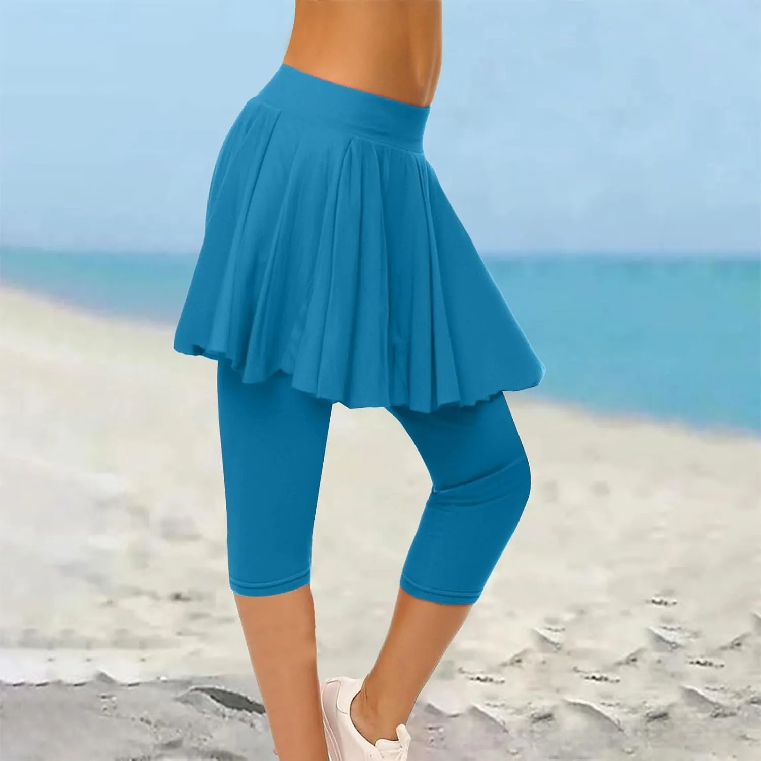 Miyaomn Women's Tennis Skirted Leggings Golf Sports Capris with Attach Skirt Pleated Athletic Yoga Skorts Pickleball Clothing