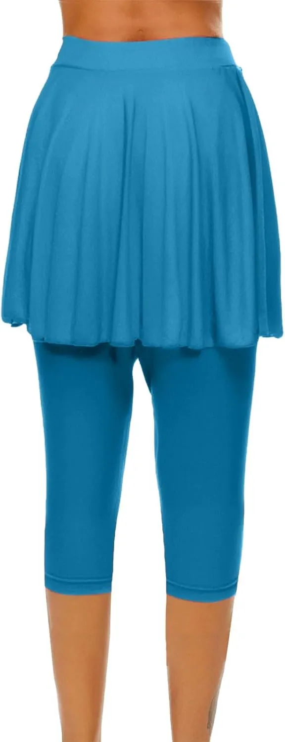 Miyaomn Women's Tennis Skirted Leggings Golf Sports Capris with Attach Skirt Pleated Athletic Yoga Skorts Pickleball Clothing