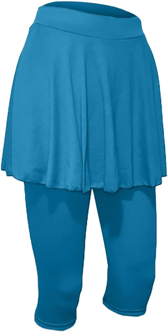 Miyaomn Women's Tennis Skirted Leggings Golf Sports Capris with Attach Skirt Pleated Athletic Yoga Skorts Pickleball Clothing