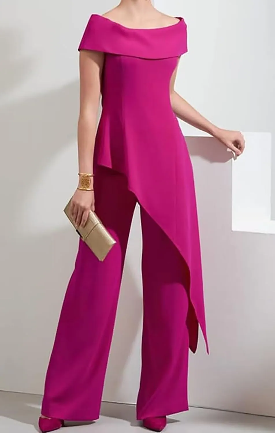 Mother of The Bride Pantsuits for Wedding Off Shoulder Chiffon Prom Cocktail Outfit