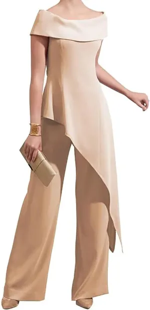 Mother of The Bride Pantsuits for Wedding Off Shoulder Chiffon Prom Cocktail Outfit