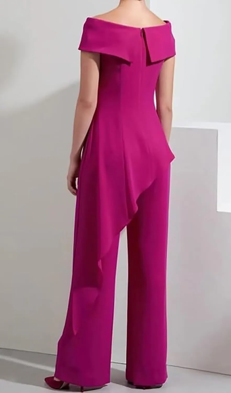 Mother of The Bride Pantsuits for Wedding Off Shoulder Chiffon Prom Cocktail Outfit
