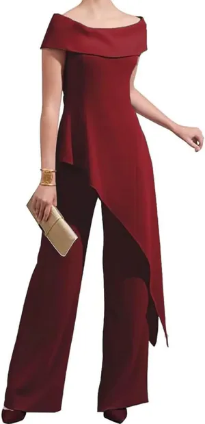 Mother of The Bride Pantsuits for Wedding Off Shoulder Chiffon Prom Cocktail Outfit
