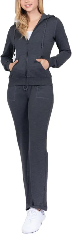 NE PEOPLE Womens Casual Basic Terry Zip Up Hoodie Sweatsuit Tracksuit Set S-3XL