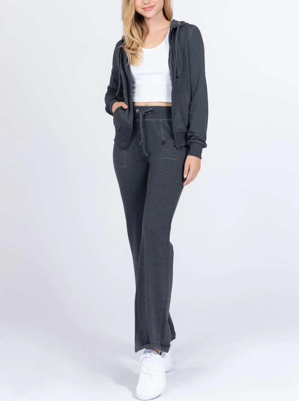 NE PEOPLE Womens Casual Basic Terry Zip Up Hoodie Sweatsuit Tracksuit Set S-3XL