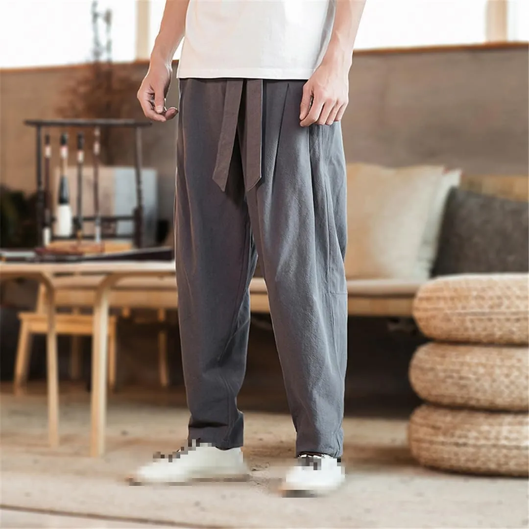 Niiyyjj Men Elastic Waist Casual Harem Pants Male Loose Sweatpants Harajuku Belt Trousers Streetwear