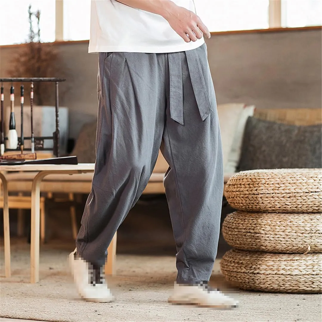 Niiyyjj Men Elastic Waist Casual Harem Pants Male Loose Sweatpants Harajuku Belt Trousers Streetwear