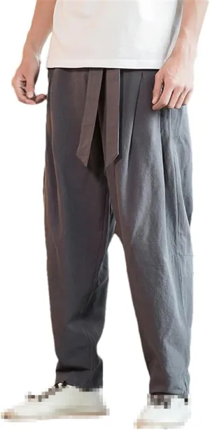 Niiyyjj Men Elastic Waist Casual Harem Pants Male Loose Sweatpants Harajuku Belt Trousers Streetwear