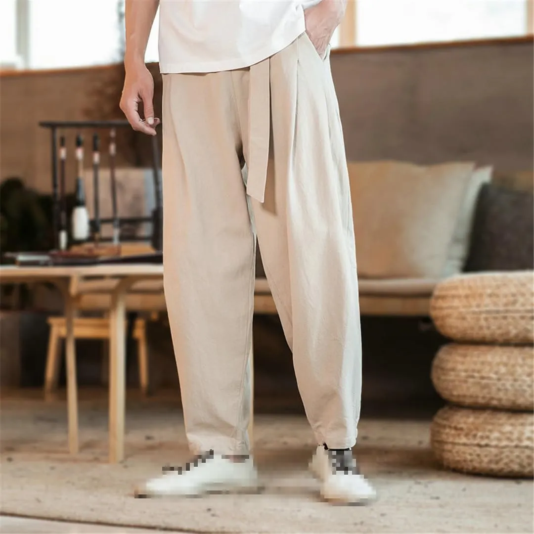 Niiyyjj Men Elastic Waist Casual Harem Pants Male Loose Sweatpants Harajuku Belt Trousers Streetwear