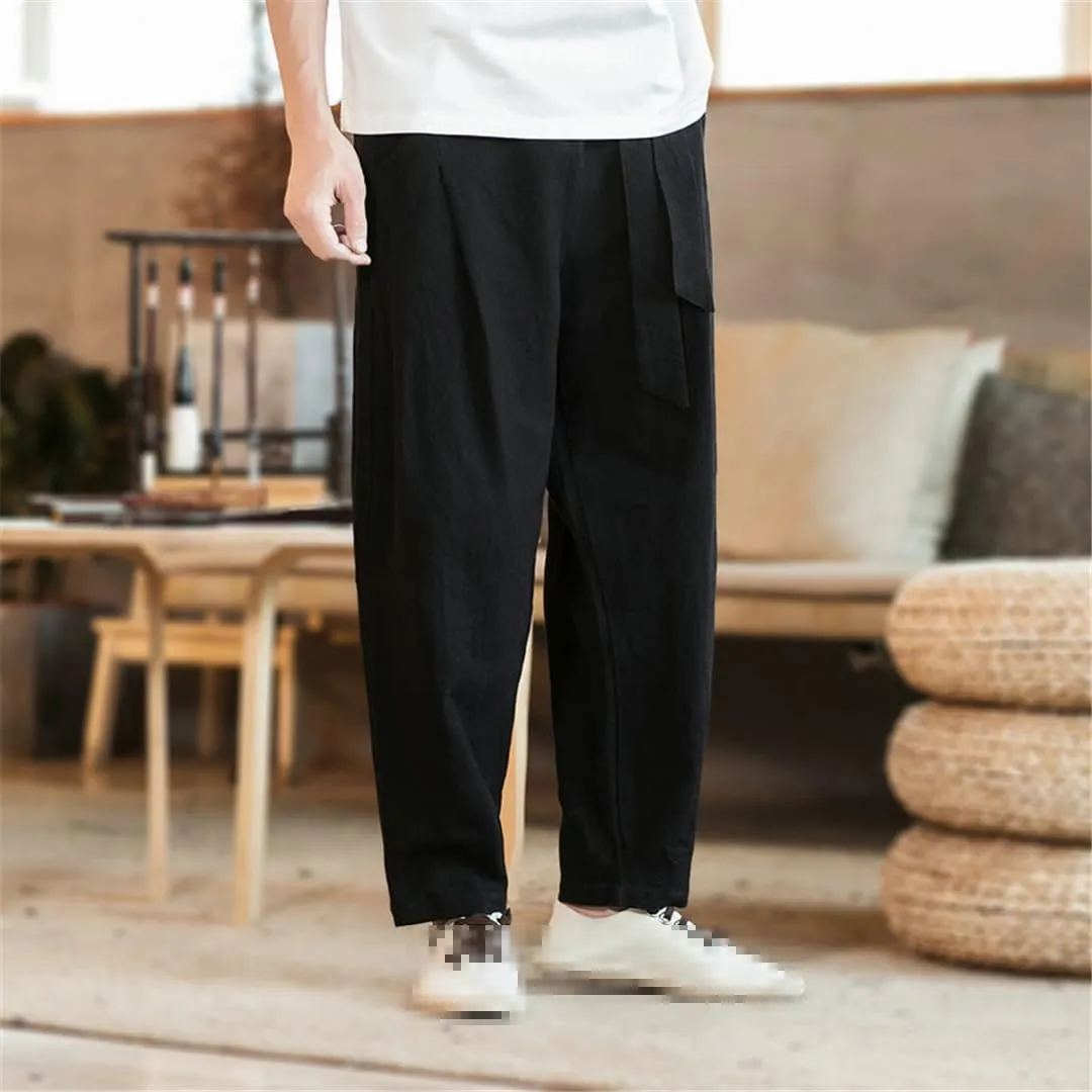Niiyyjj Men Elastic Waist Casual Harem Pants Male Loose Sweatpants Harajuku Belt Trousers Streetwear