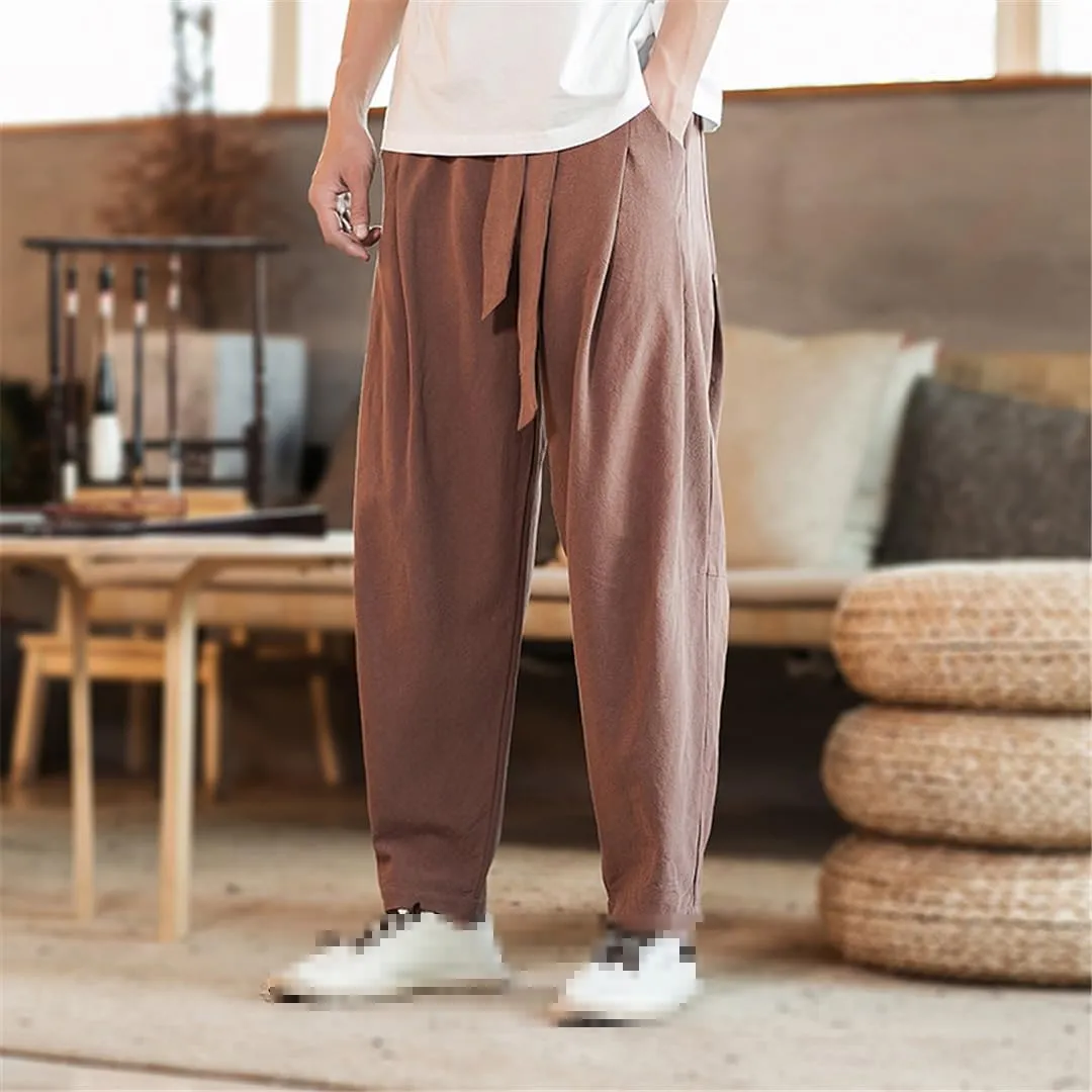 Niiyyjj Men Elastic Waist Casual Harem Pants Male Loose Sweatpants Harajuku Belt Trousers Streetwear