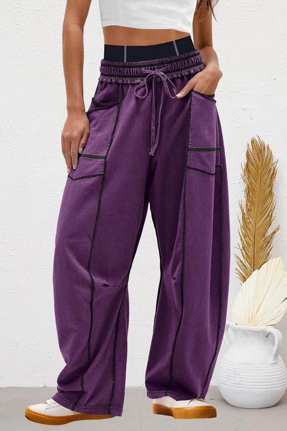 Nirovien Womens Barrel Sweatpants High Waisted Wide Leg Pants Drawstring Athletic Baggy Pants Lounge Sweats