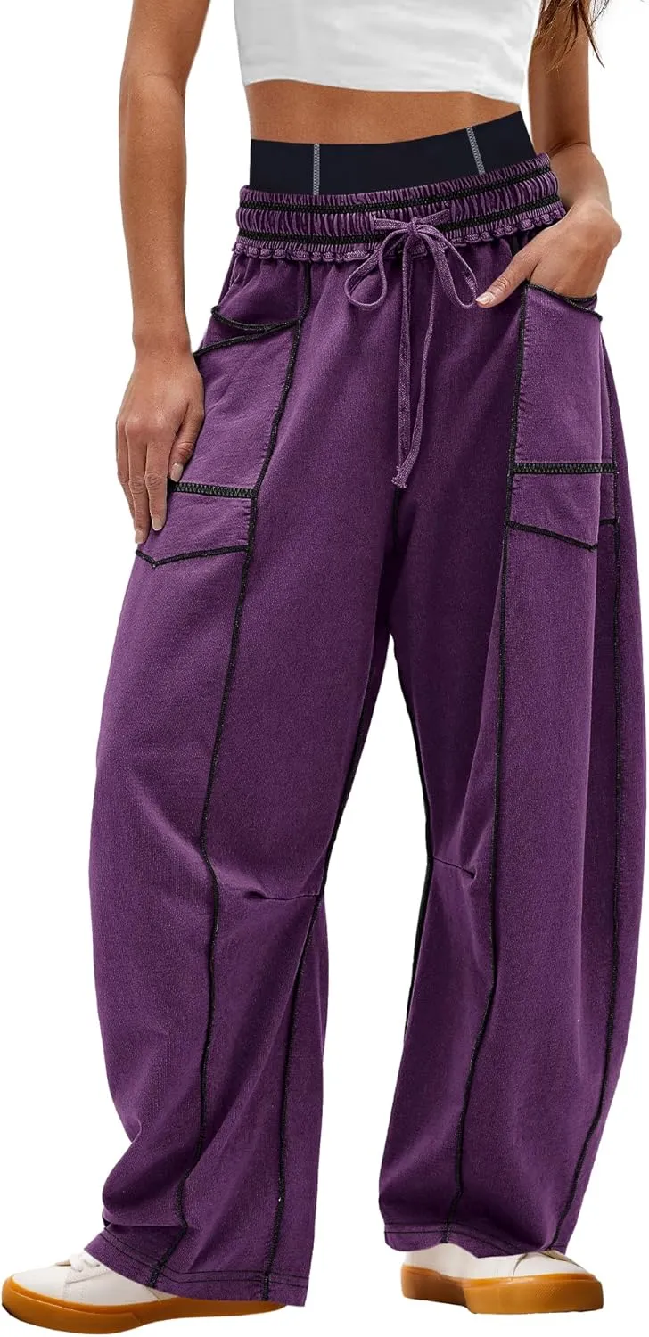 Nirovien Womens Barrel Sweatpants High Waisted Wide Leg Pants Drawstring Athletic Baggy Pants Lounge Sweats