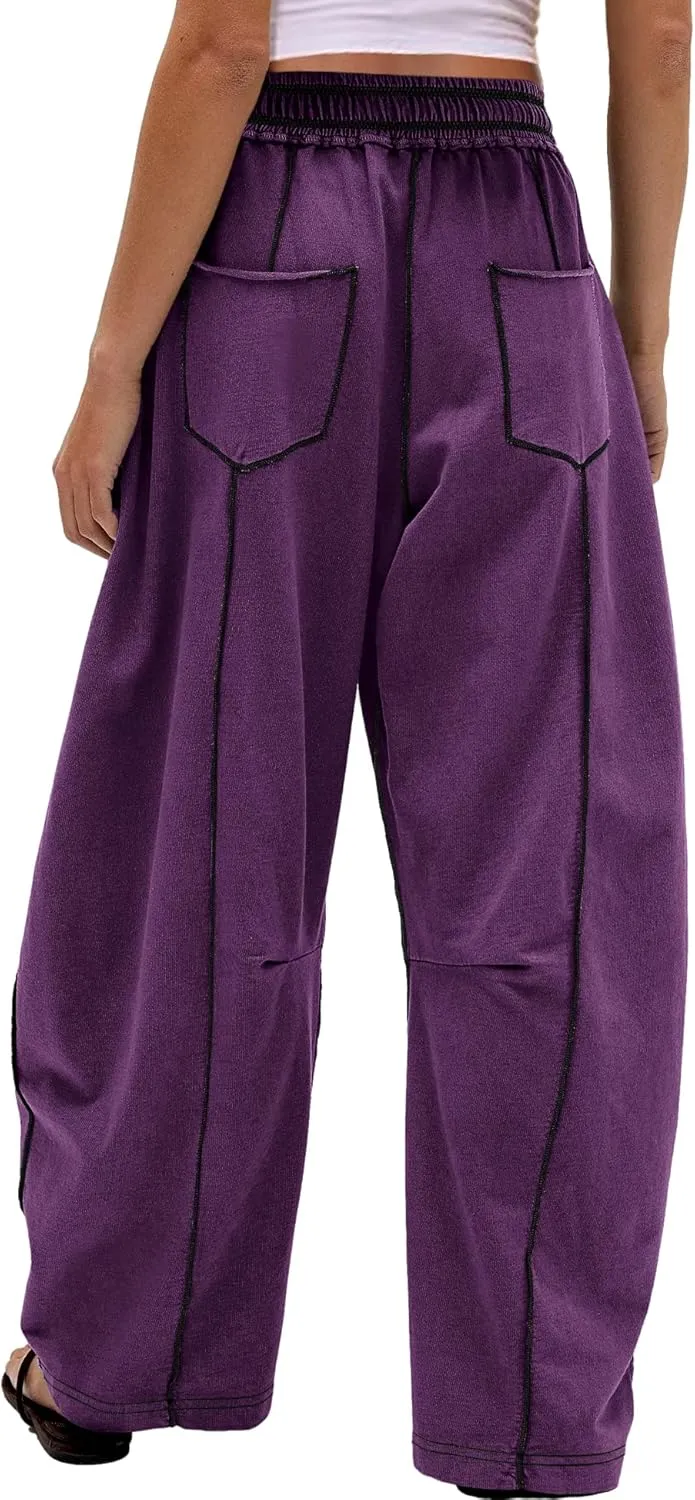 Nirovien Womens Barrel Sweatpants High Waisted Wide Leg Pants Drawstring Athletic Baggy Pants Lounge Sweats