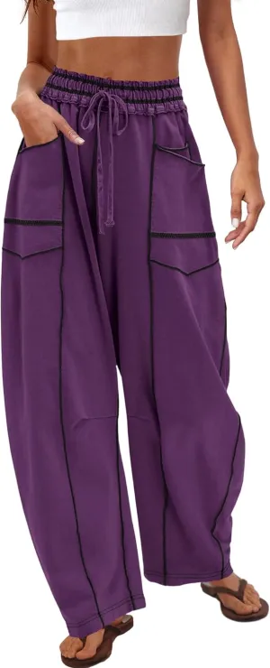 Nirovien Womens Barrel Sweatpants High Waisted Wide Leg Pants Drawstring Athletic Baggy Pants Lounge Sweats