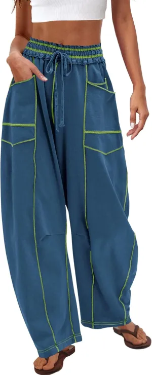 Nirovien Womens Barrel Sweatpants High Waisted Wide Leg Pants Drawstring Athletic Baggy Pants Lounge Sweats