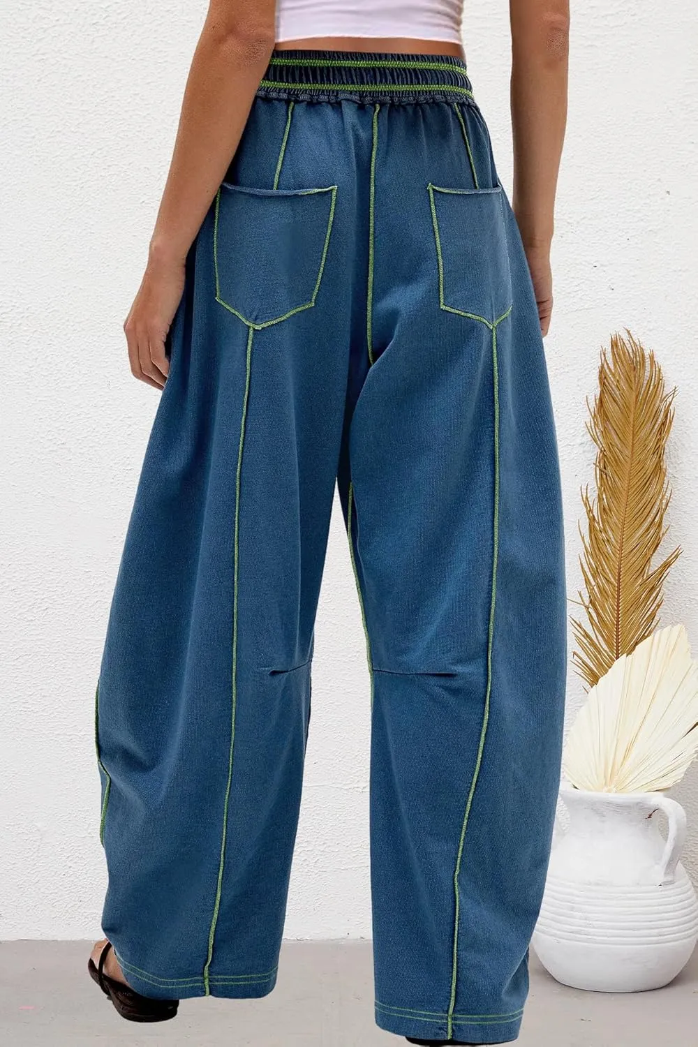 Nirovien Womens Barrel Sweatpants High Waisted Wide Leg Pants Drawstring Athletic Baggy Pants Lounge Sweats