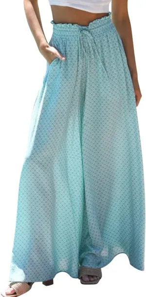 ODIZLI Women Palazzo Wide Leg Pant with Pockets Casual Loose Flowy Pants Solid Color/Floral Print