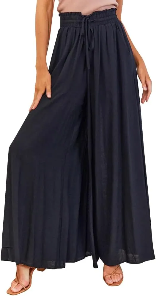 ODIZLI Women Palazzo Wide Leg Pant with Pockets Casual Loose Flowy Pants Solid Color/Floral Print