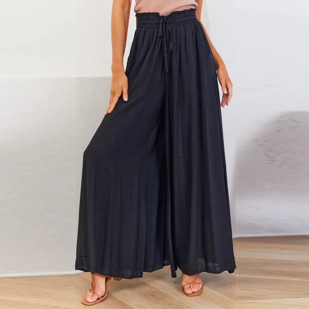 ODIZLI Women Palazzo Wide Leg Pant with Pockets Casual Loose Flowy Pants Solid Color/Floral Print