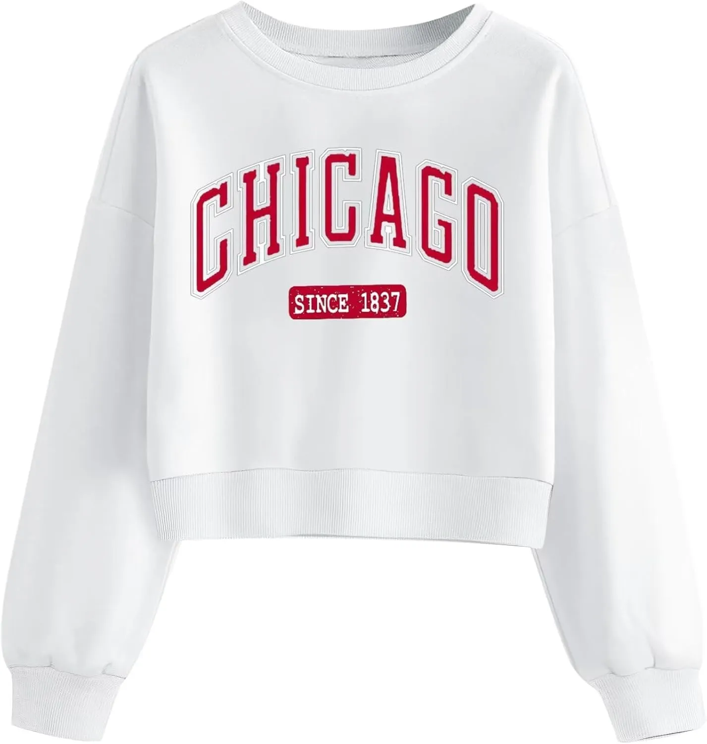ORANDESIGNE Womens Cropped Letter Printed Sweatshirts Graphic Crewneck Long Sleeve Pullover Casual Loose Fit Tops