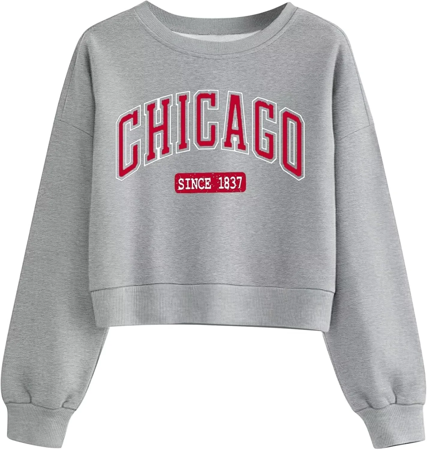 ORANDESIGNE Womens Cropped Letter Printed Sweatshirts Graphic Crewneck Long Sleeve Pullover Casual Loose Fit Tops